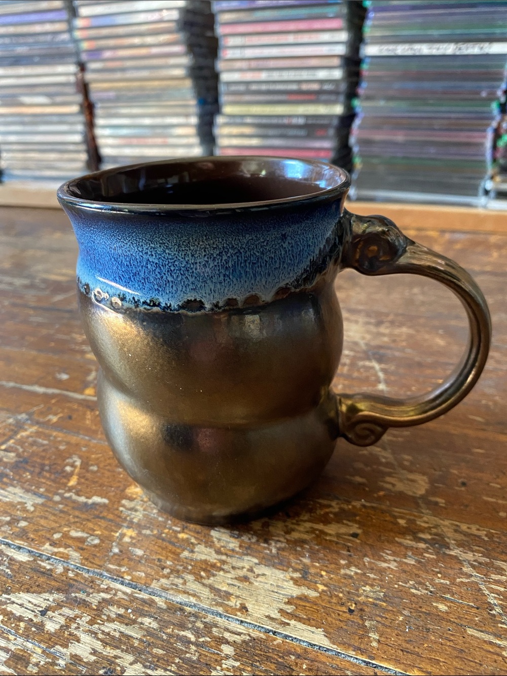 Handcrafted Metallic Bronze & Blue Ceramic Mug